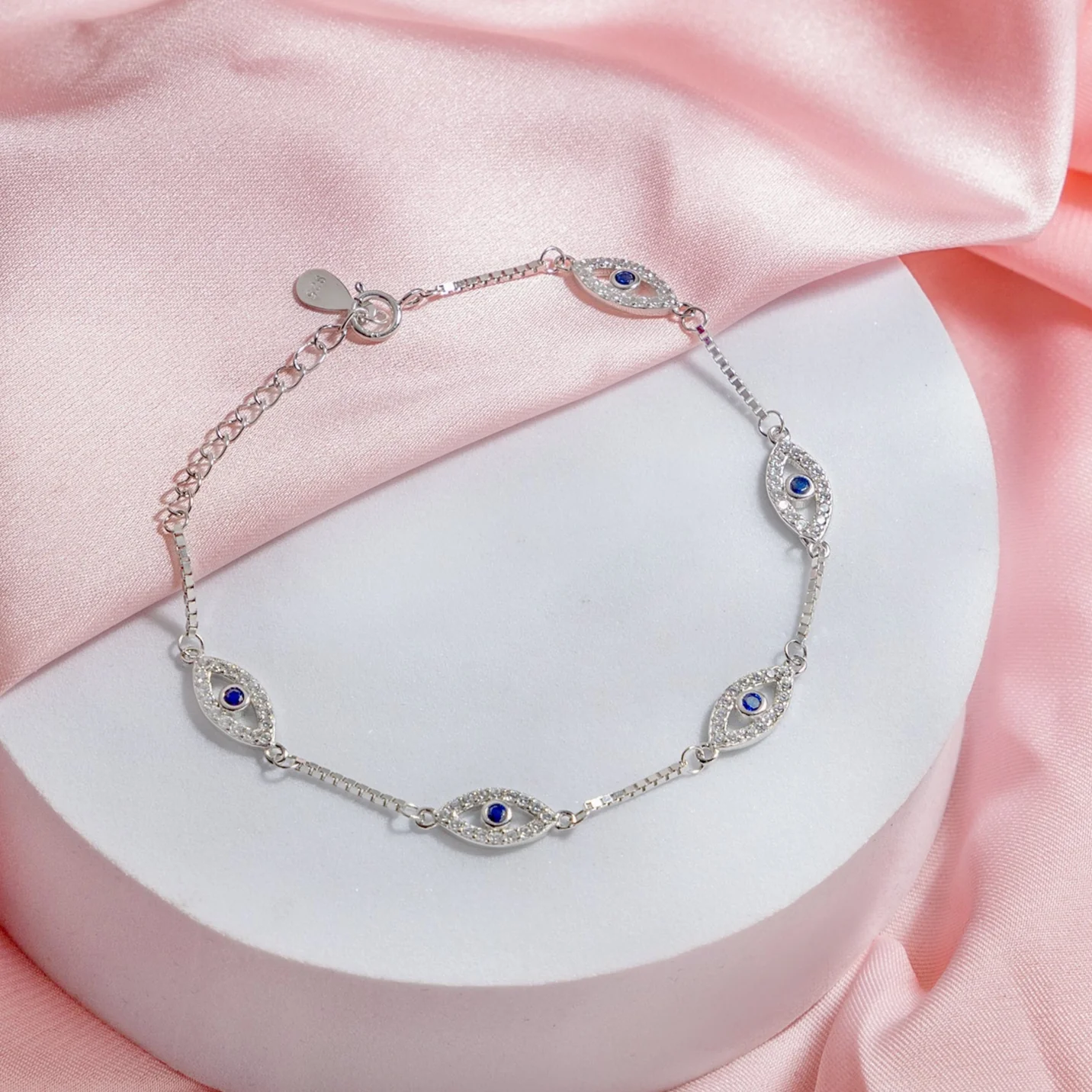 Eye Amulet Rhodium Plated 925 Sterling Silver Bracelet - Image 2