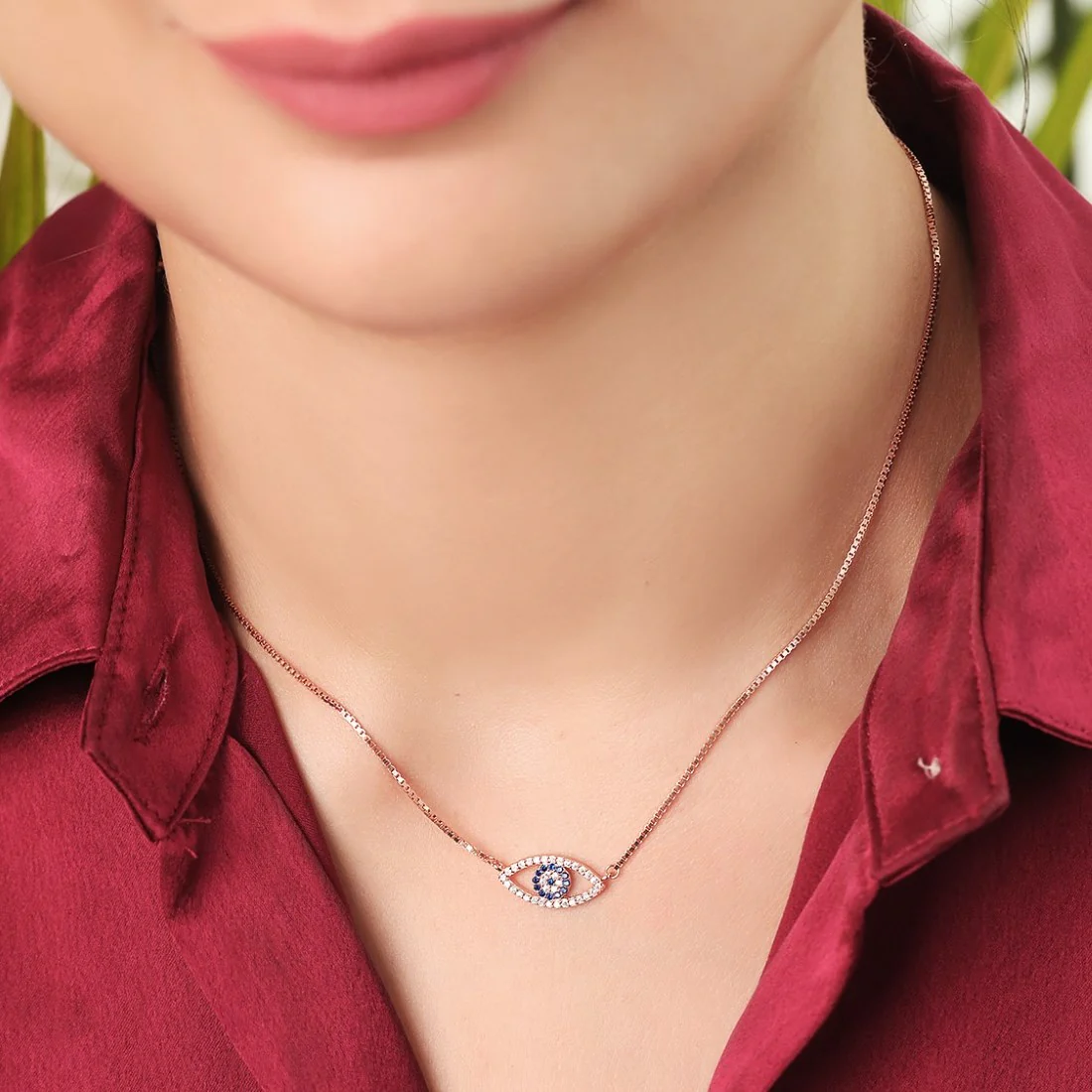 Evil Eye 925 Sterling Silver Rose Gold Plated Necklace - Image 3