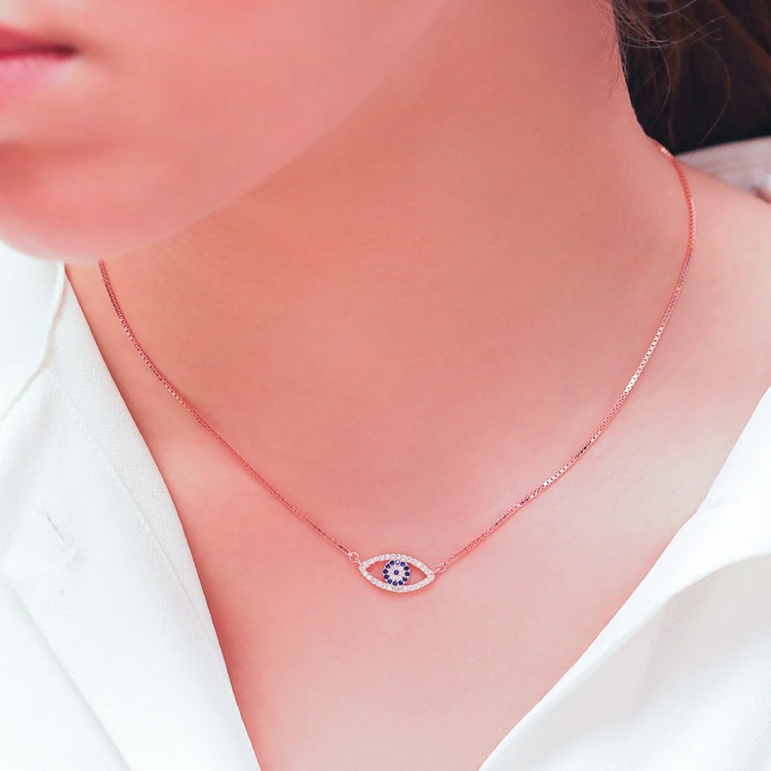 Evil Eye 925 Sterling Silver Rose Gold Plated Necklace - Image 5