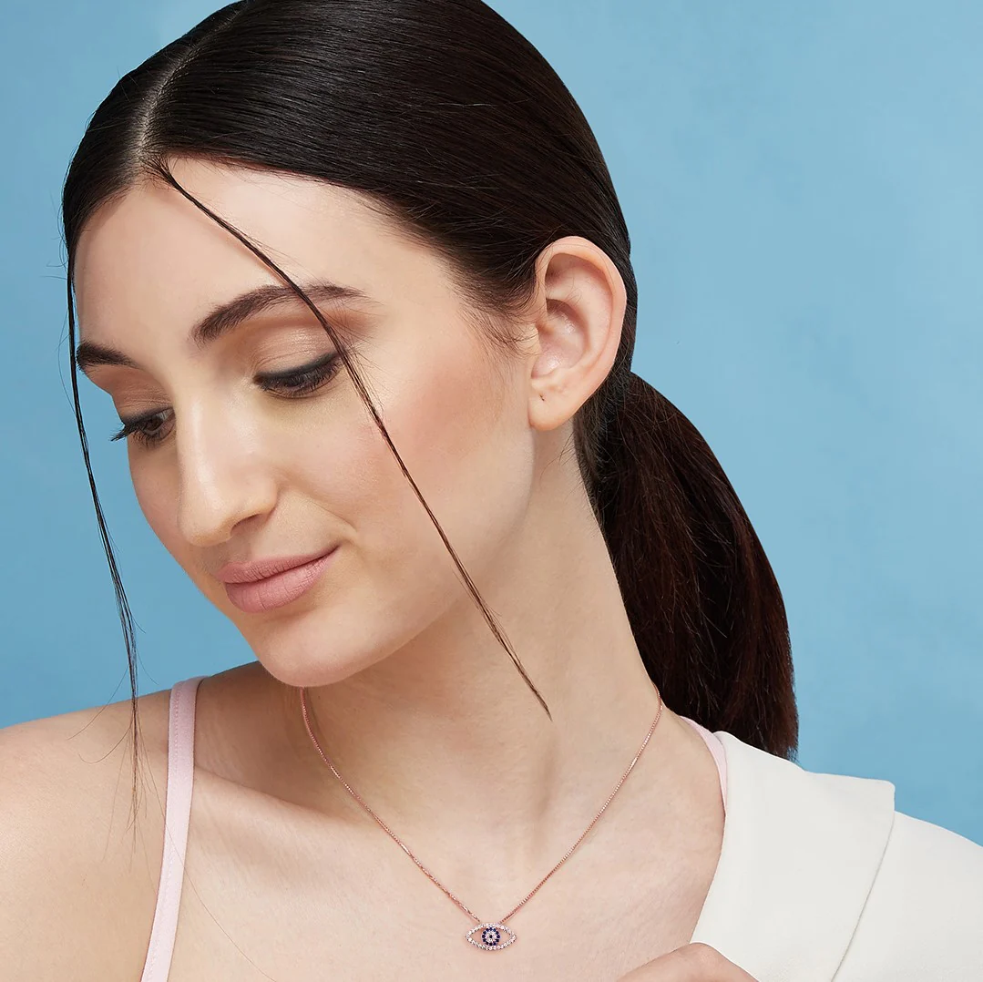 Evil Eye 925 Sterling Silver Rose Gold Plated Necklace - Image 6