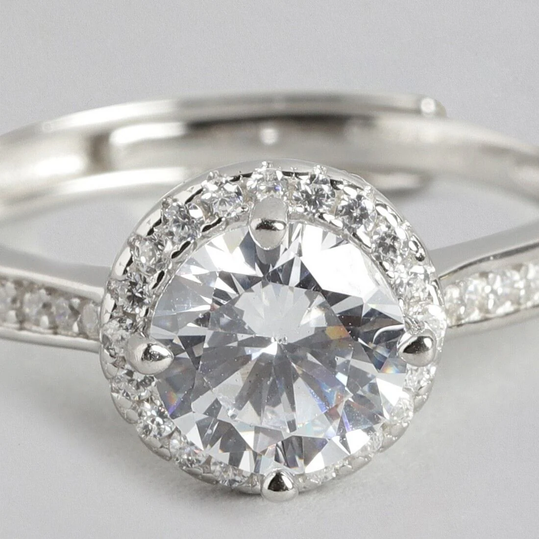 Solitaire Halo 925 Silver Ring (Adjustable) - Image 11