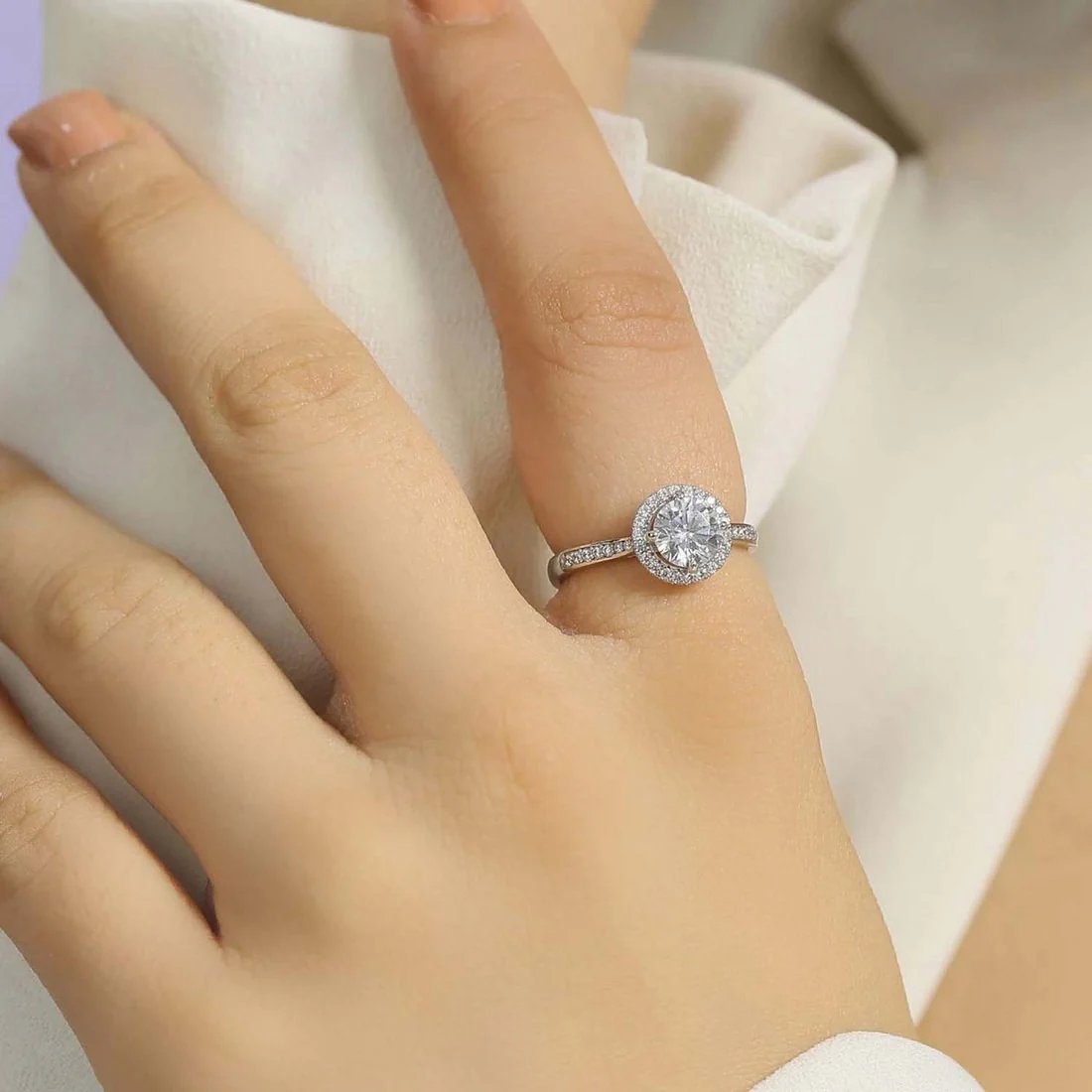 Solitaire Halo 925 Silver Ring (Adjustable) - Image 3