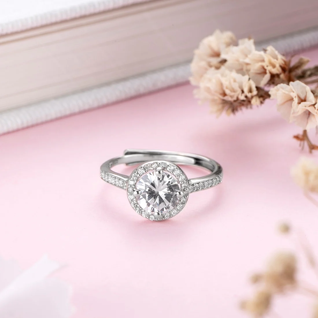 Solitaire Halo 925 Silver Ring (Adjustable) - Image 4