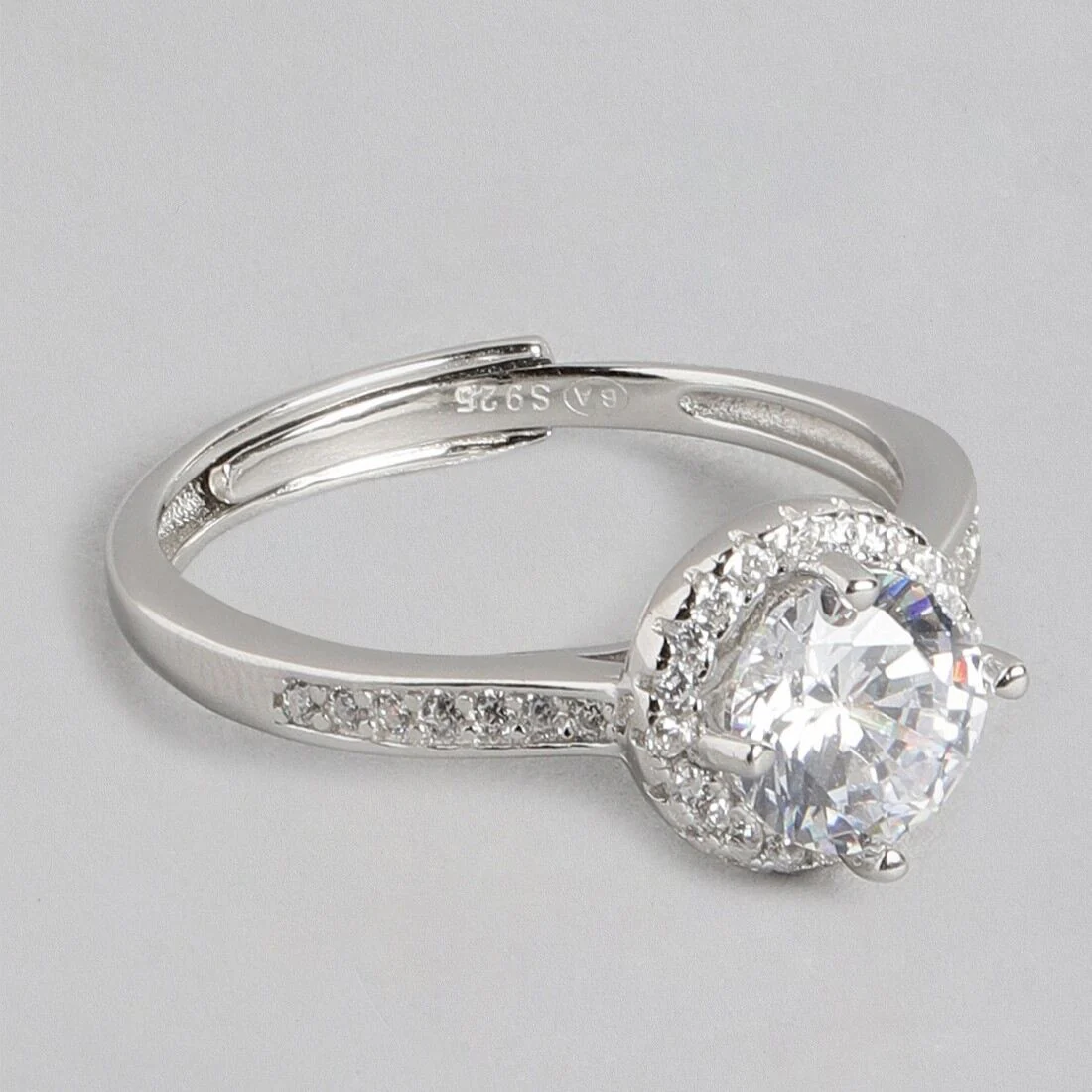 Solitaire Halo 925 Silver Ring (Adjustable) - Image 9