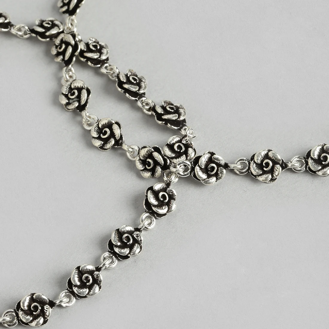 Floral Chained 925 Sterling Silver Anklets in Rhodium Plating - Image 7