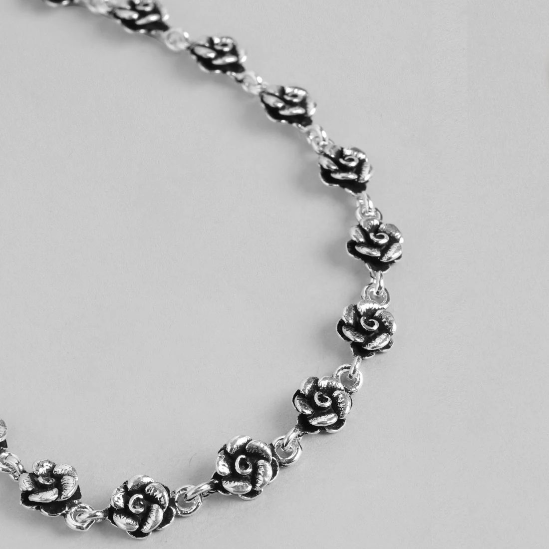 Floral Chained 925 Sterling Silver Anklets in Rhodium Plating - Image 8