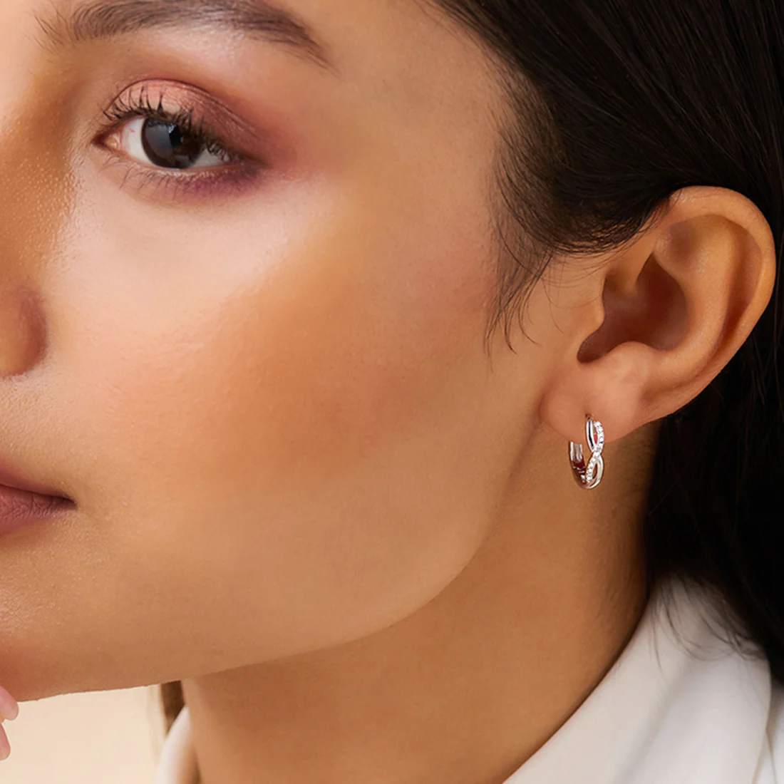 A Forever Promise Huggie Hoop
 Rhodium Plated Earrings - Image 3