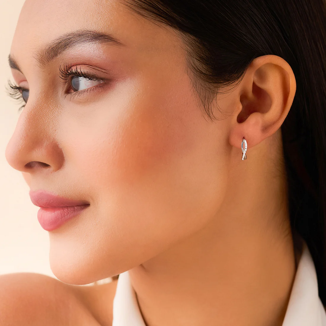 A Forever Promise Huggie Hoop
 Rhodium Plated Earrings - Image 4