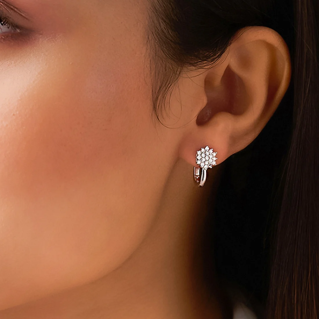 Floral Whisper Silver Hoop Rhodium Plated Earrings - Image 4