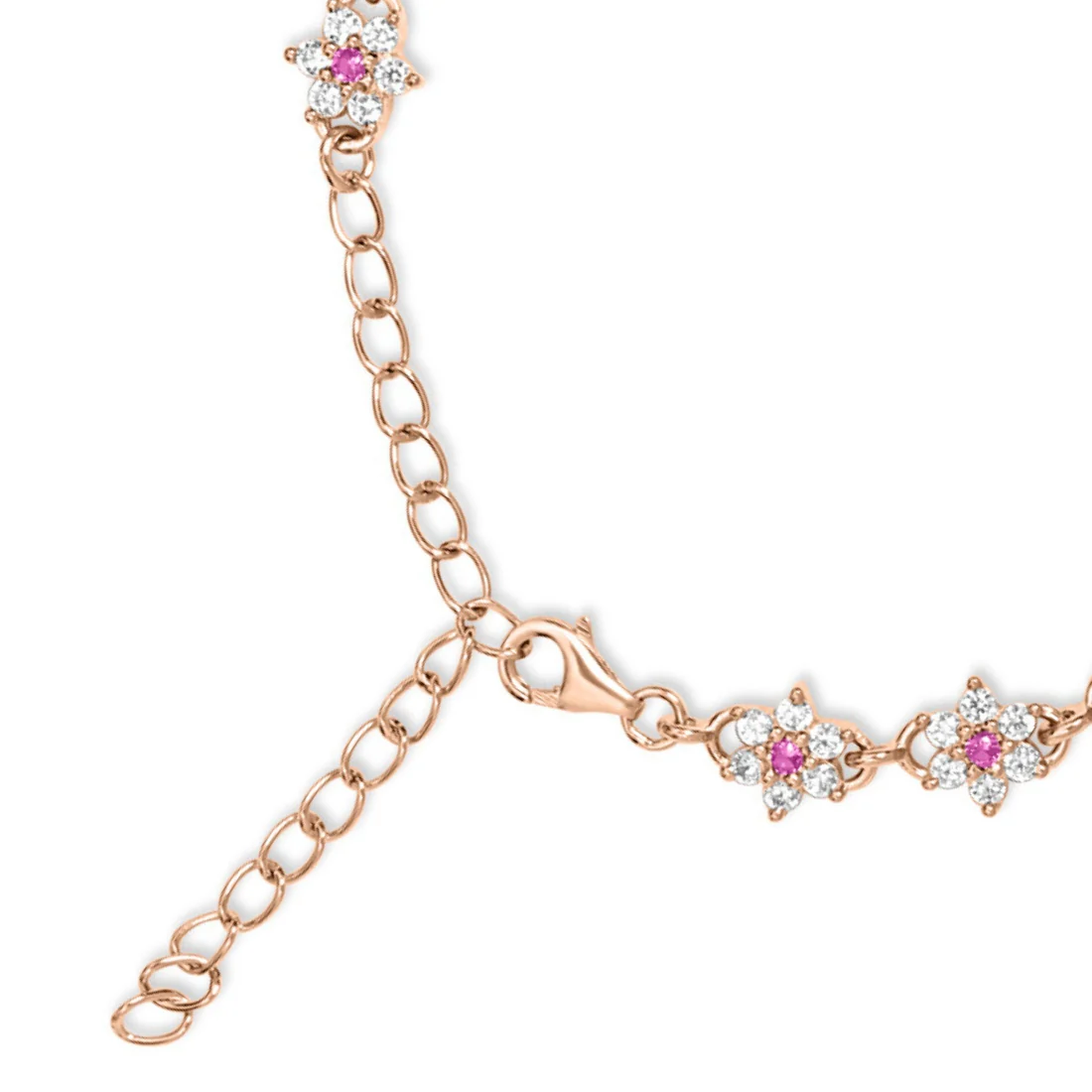 Floral Cubic Zirconia Rose Gold Plated 925 Sterling Silver Anklet - Image 8