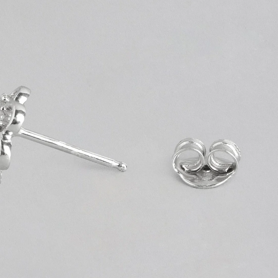 Floral CZ Studded Rhodium Plated 925 Sterling Silver Stud - Image 7