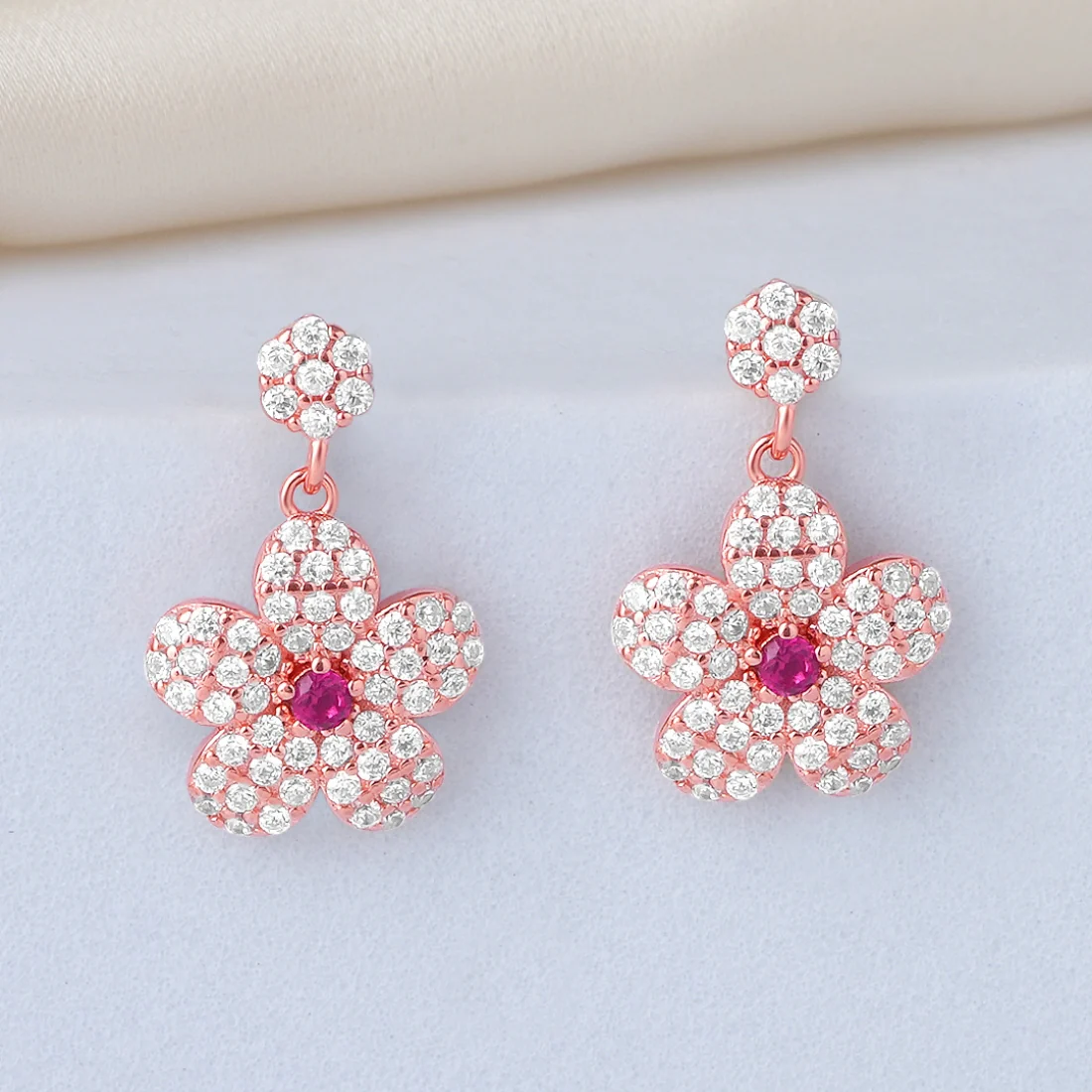 Floral Delights Rose Gold Plated 925 Sterling Silver Earrings - Image 4
