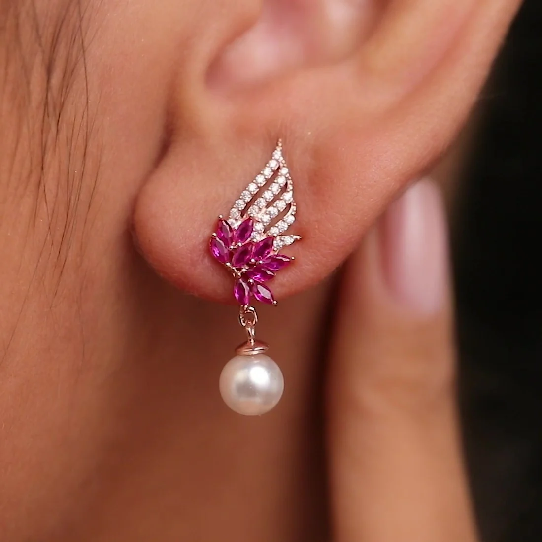 Floral Dewdrop Rose Gold Plated 925 Sterling Silver Earrings - Image 2