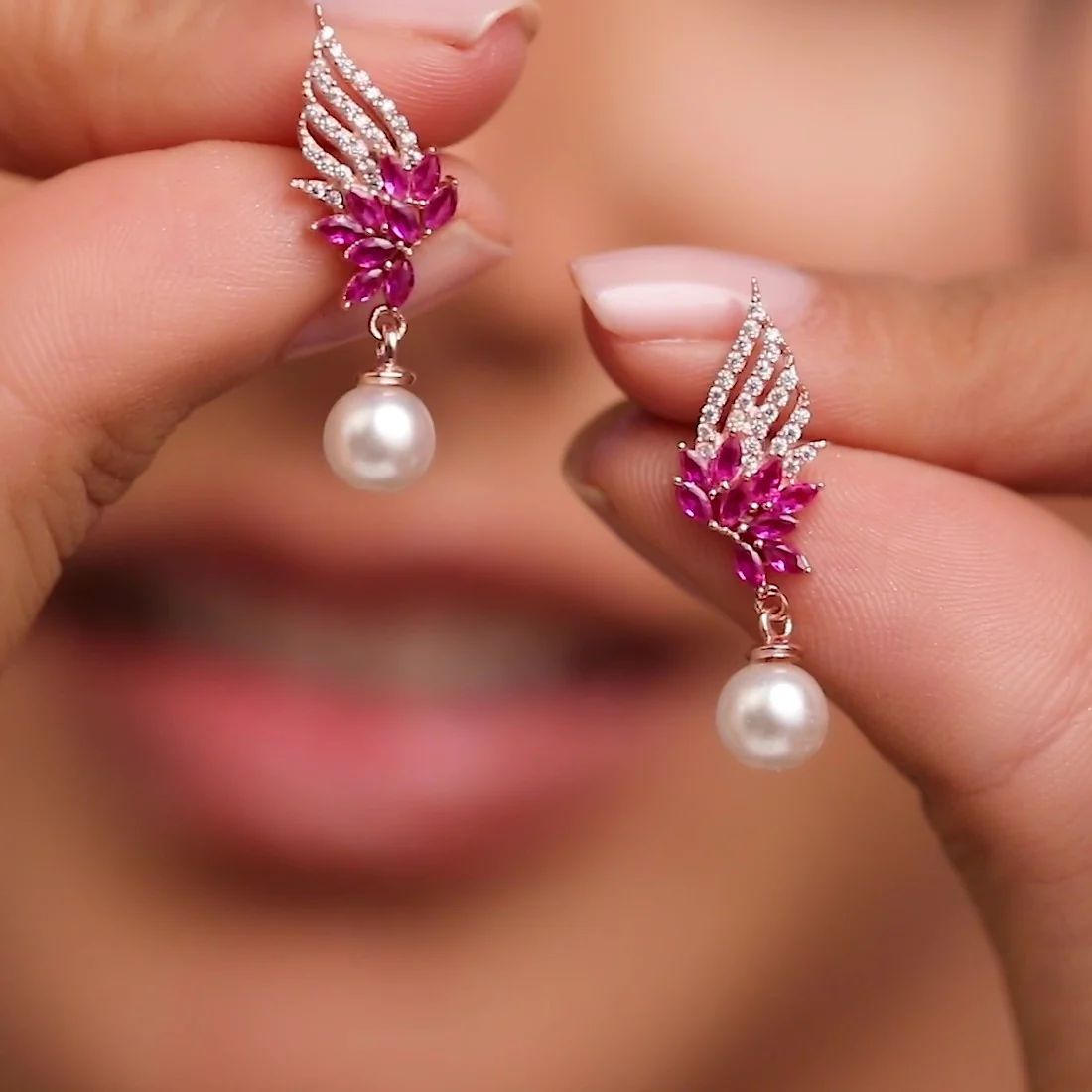 Floral Dewdrop Rose Gold Plated 925 Sterling Silver Earrings - Image 3