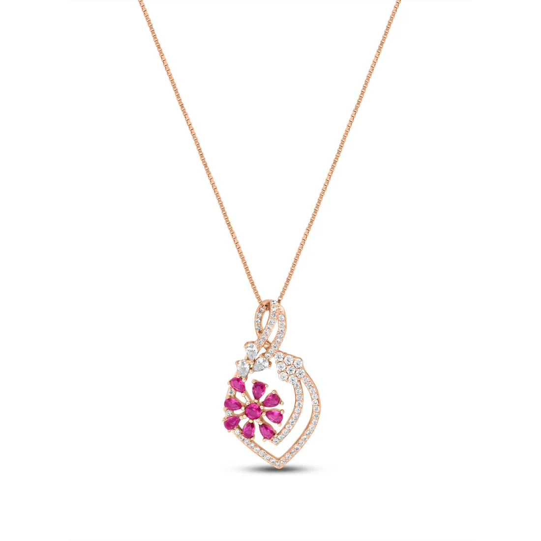 Floral Elegance Pink CZ Rose Gold Plated 925 Sterling Silver Pendant - Image 3