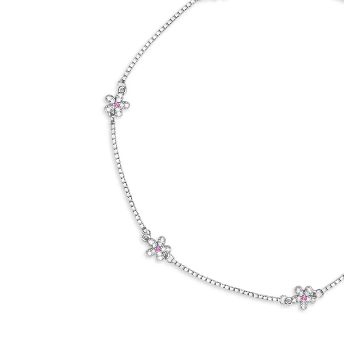 Floral Elegance Rhodium Plated 925 Sterling Silver Anklet - Image 5