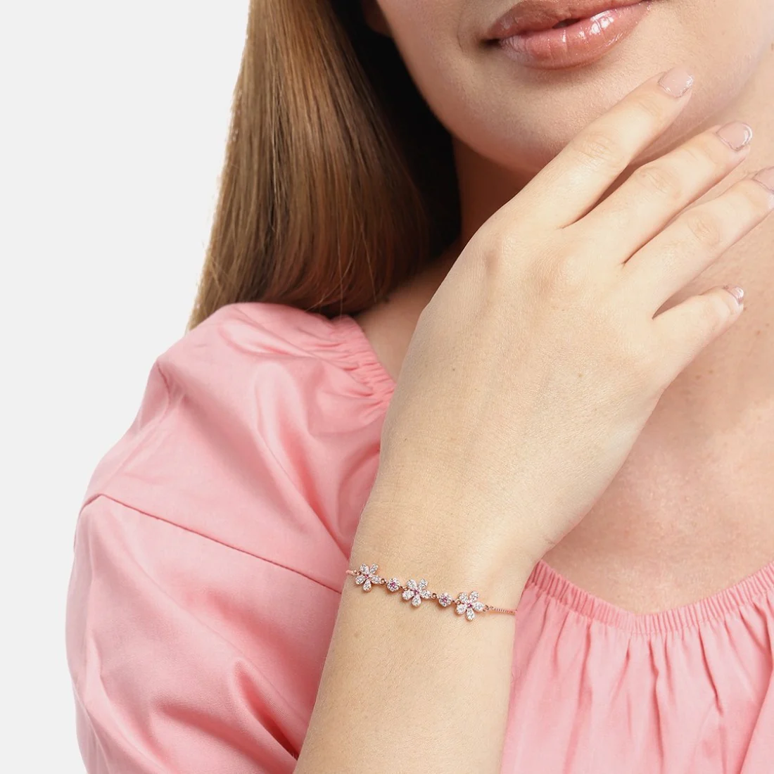 Floral Elegance Rose Gold-Plated 925 Sterling Silver Women's Bracelet - Image 2