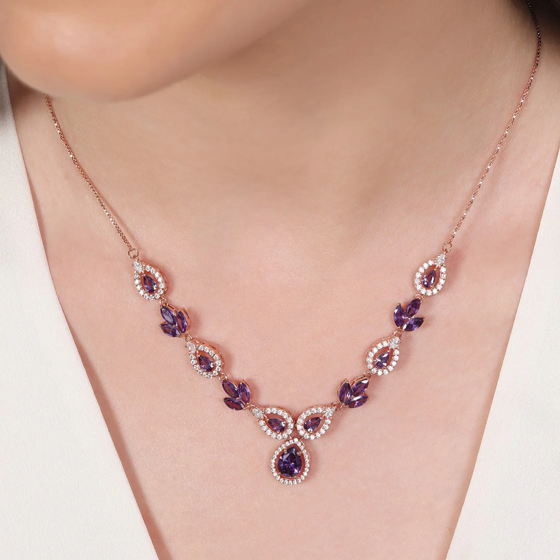 Floral Fire CZ Rose Gold-Plated 925 Sterling Silver Necklace - Image 3