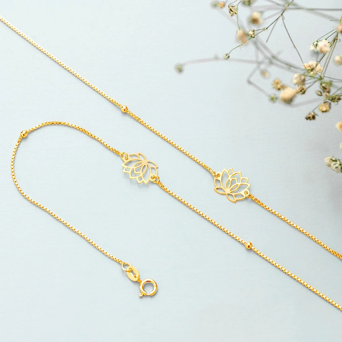 Lotus Gold Plated 925 Sterling Silver Chained Anklet - Image 3