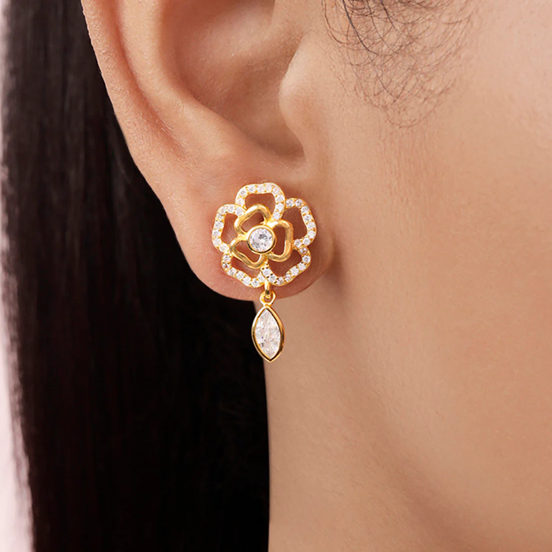 Floral Gold Plated 925 Sterling Silver Earrings - Image 2