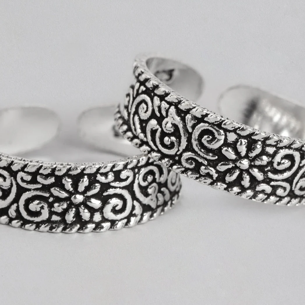 Floral Prints 925 Sterling Silver Toe Ring - Image 4