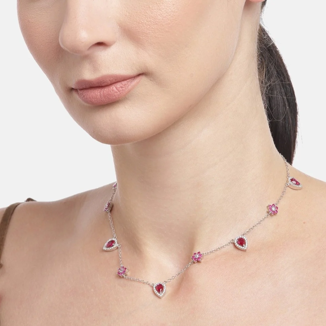 Floral CZ Radiance 925 Sterling Silver Adjustable Necklace - Image 2