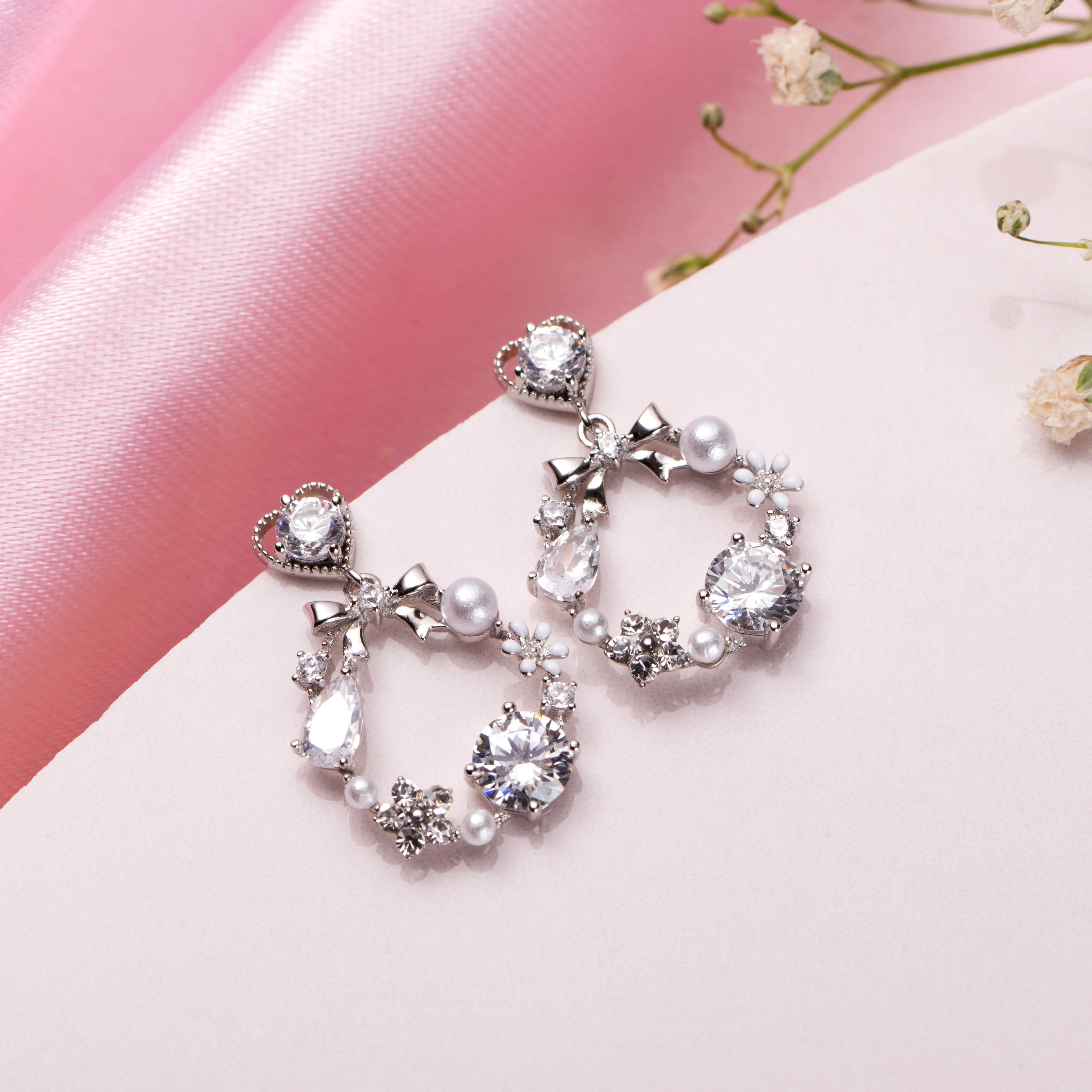 Floral Radiance 925 Sterling Silver Rhodium-Plated Flower Earrings - Image 2