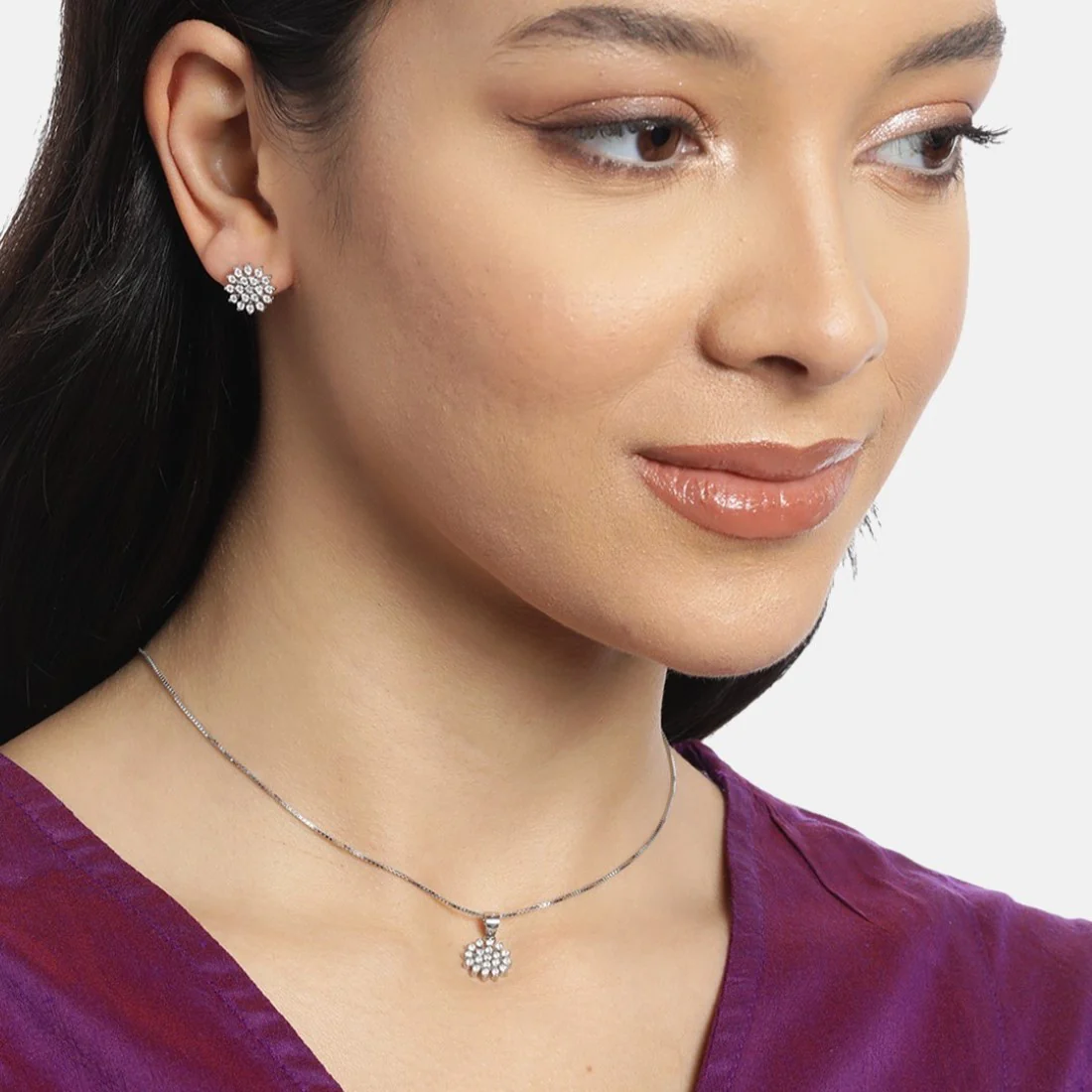 Floral Radiance Elegance Rhodium-Plated 925 Sterling Silver Jewelry Set - Image 3