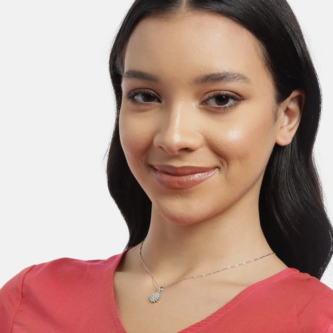 Floral CZ Radiant Elegance Rhodium-Plated 925 Sterling Silver Pendant with Chain - Image 3
