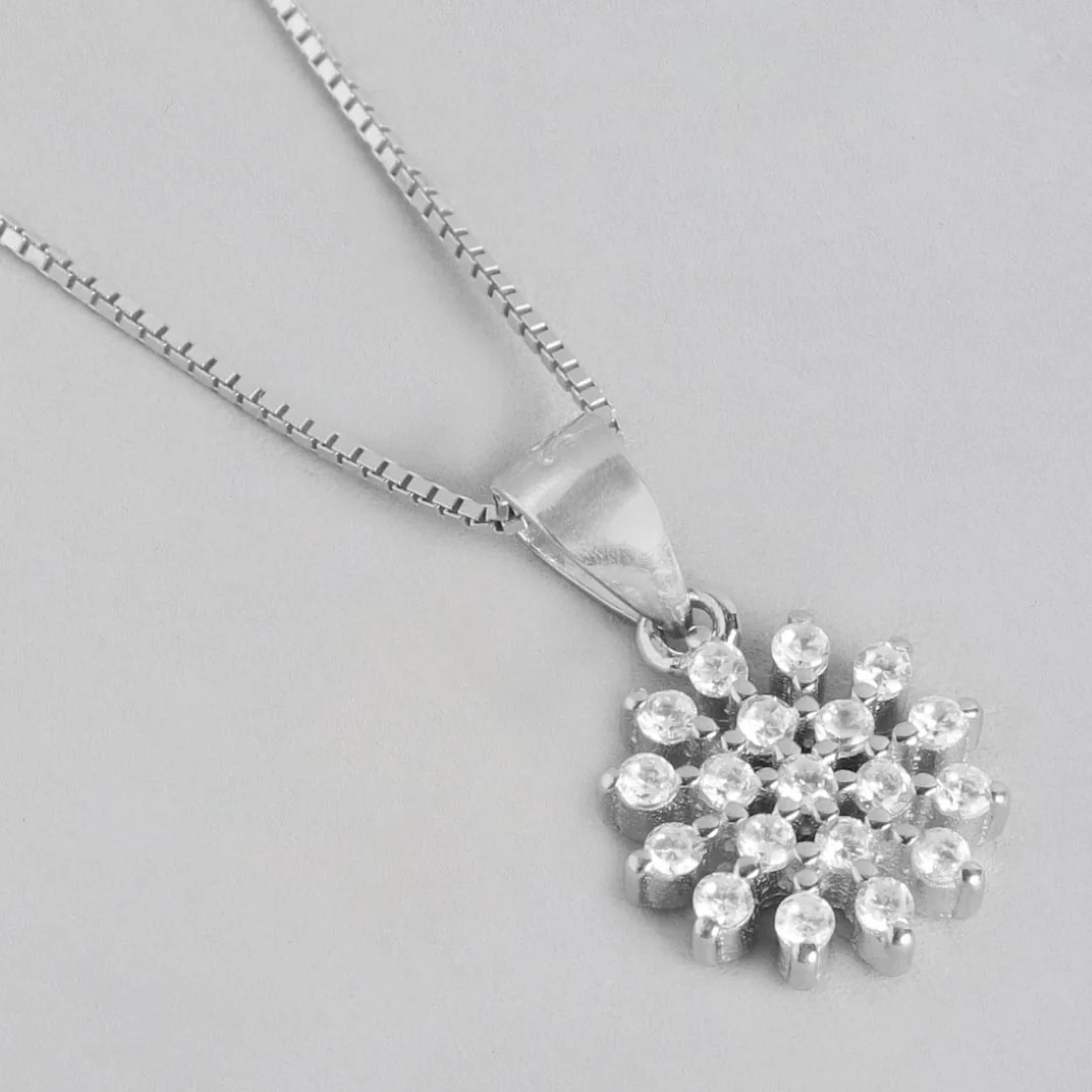 Floral CZ Radiant Elegance Rhodium-Plated 925 Sterling Silver Pendant with Chain - Image 5