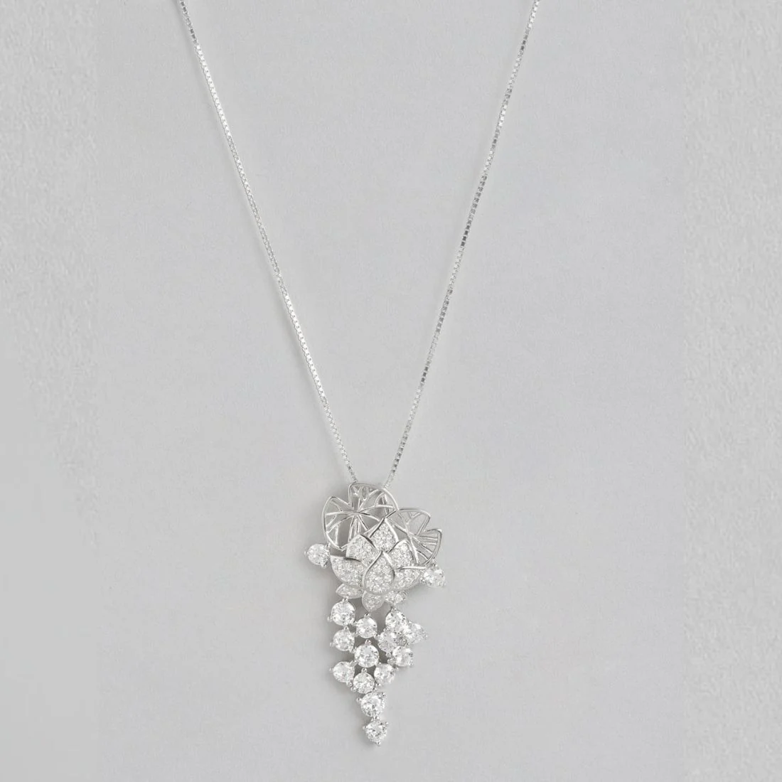 Floral Radiance Elegance Rhodium-Plated 925 Sterling Silver Charm Pendant with Chain - Image 5