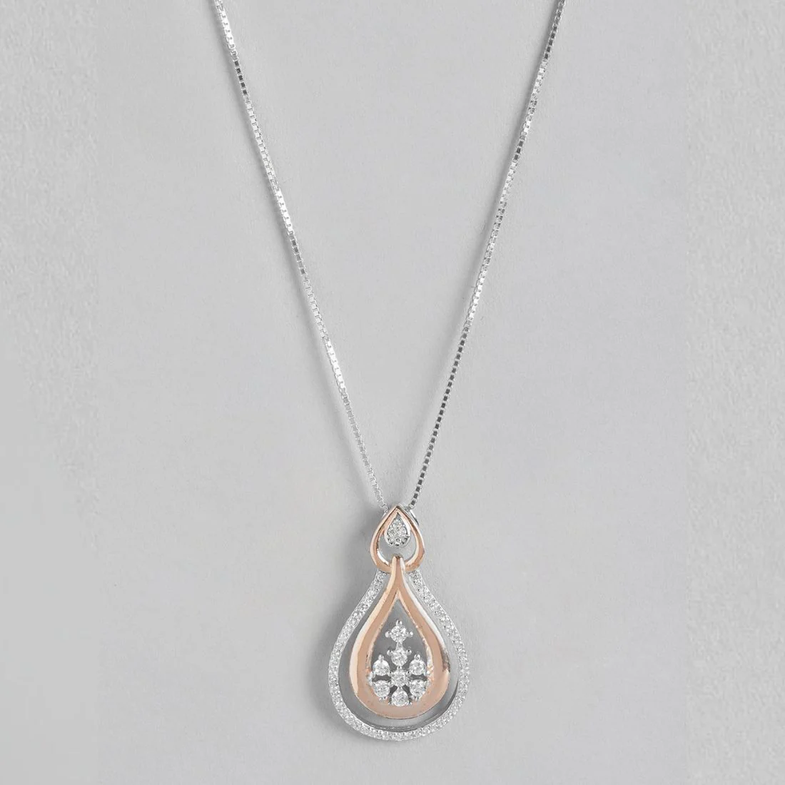 Floral CZ Harmony Dual Tone-Plated 925 Sterling Silver Pendant with Chain - Image 3