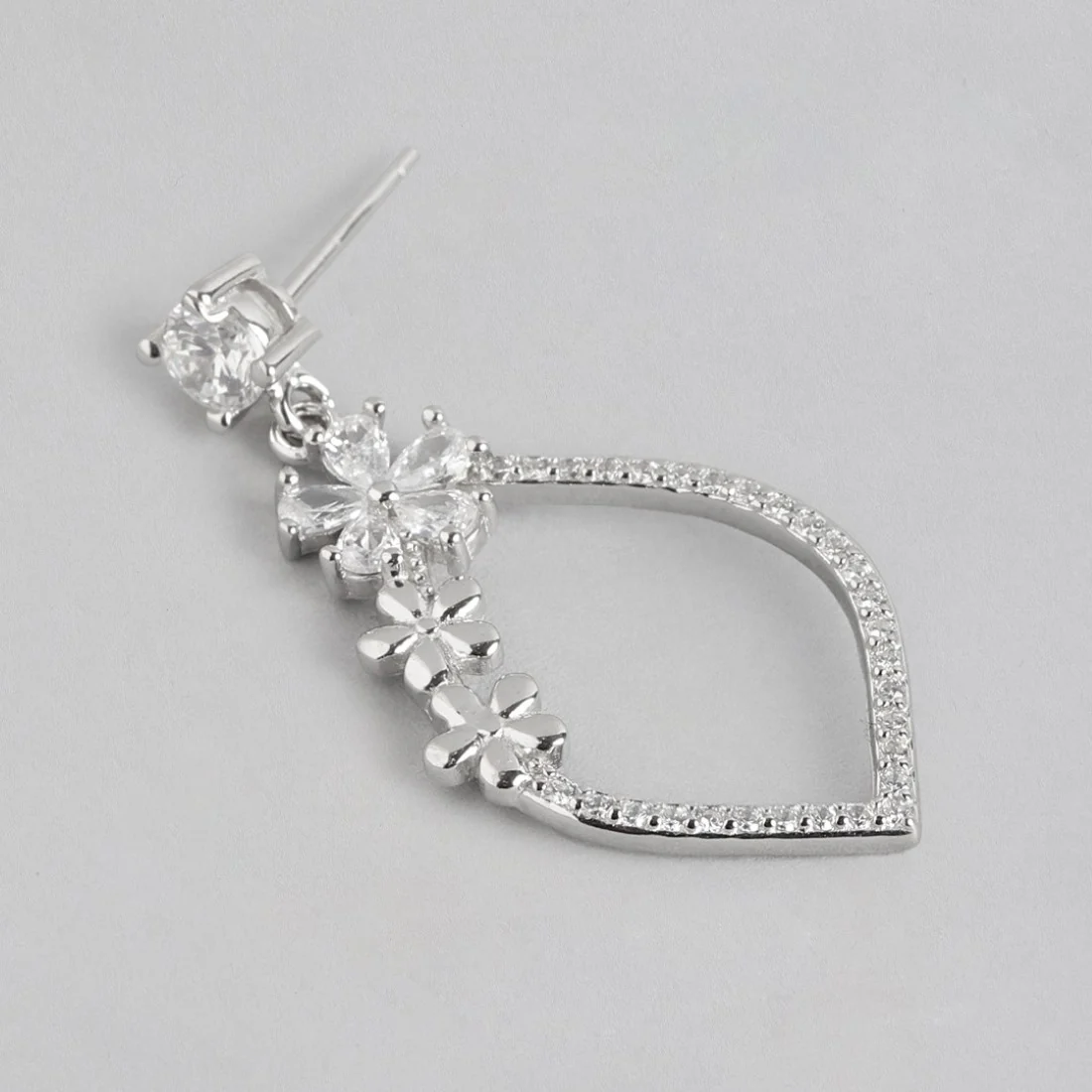 Floral Radiance Rhodium-Plated 925 Sterling Silver Drop Earrings - Image 4
