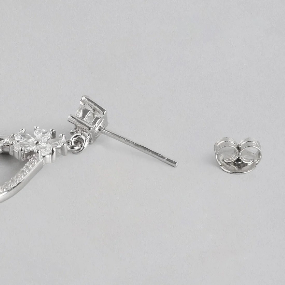 Floral Radiance Rhodium-Plated 925 Sterling Silver Drop Earrings - Image 5