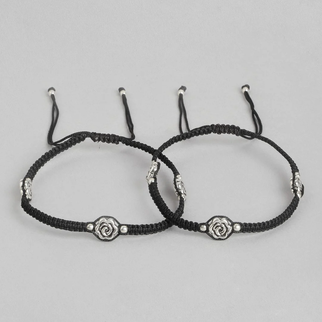 Floral Rhodium Plated 925 Sterling Silver Thread Anklet - Image 5