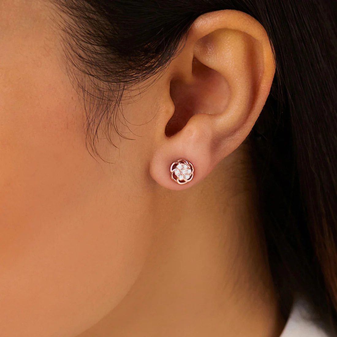First Blush Petal Stud Rose Gold Plated Earrings - Image 3