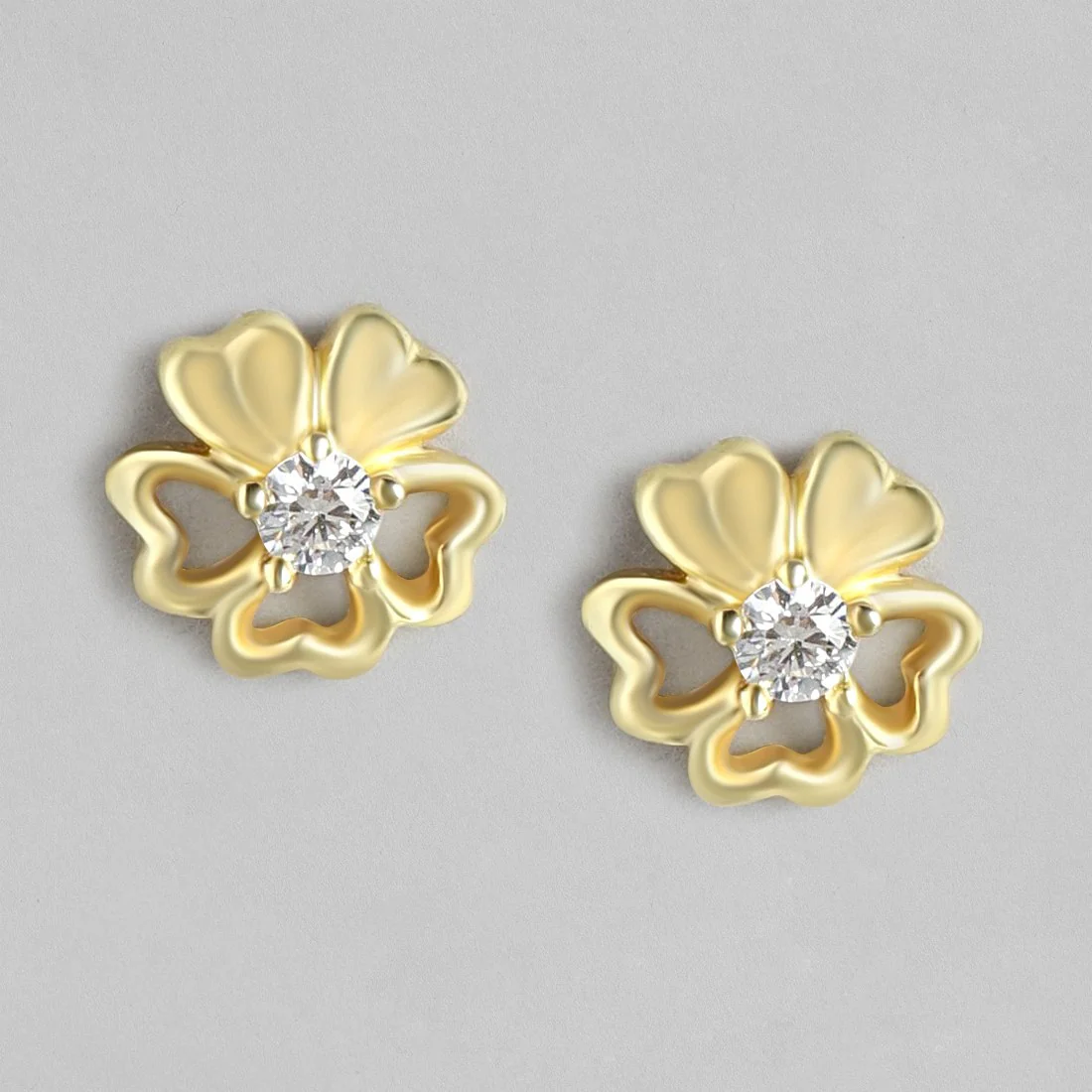 Floral Solitaire Gold Plated 925 Sterling Silver Studs - Image 3