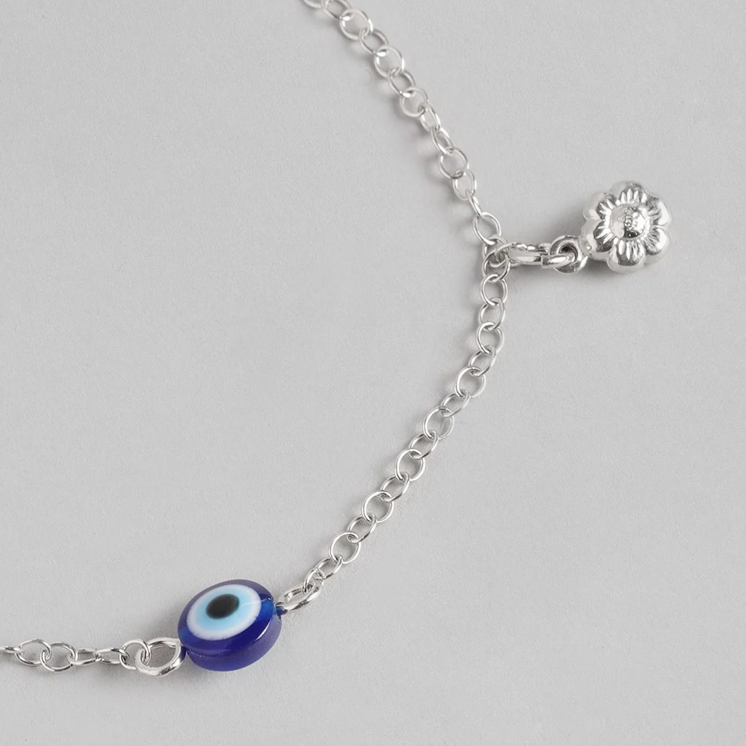 Floral Charm Evil Eye 925 Silver Bracelet - Image 6