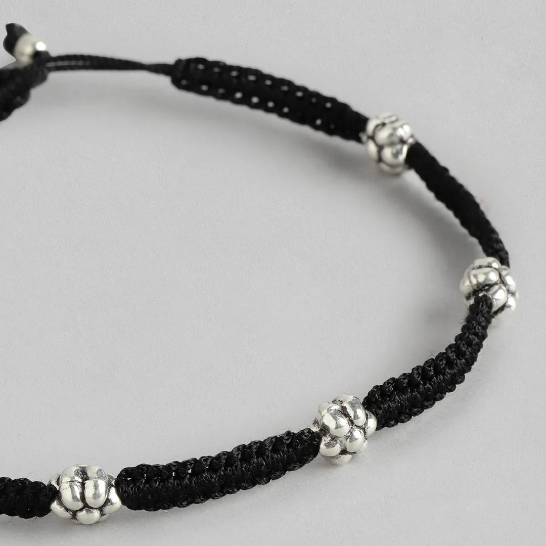 Flower Embedded Rhodium Plated 925 Sterling Silver Thread Anklet - Image 6