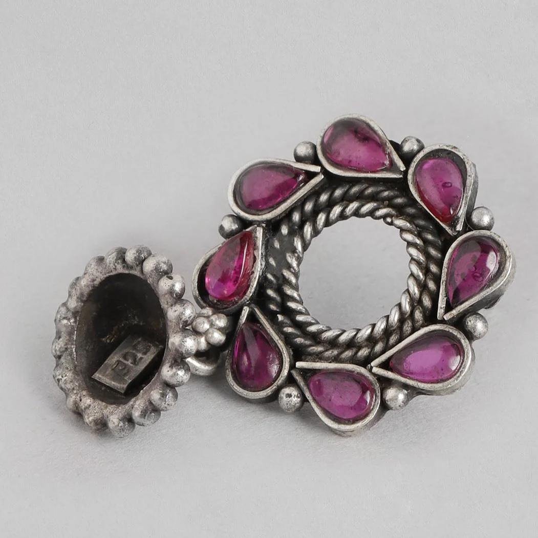 Flower Jhumka Oxidised 925 Sterling Silver Earrings - Image 4
