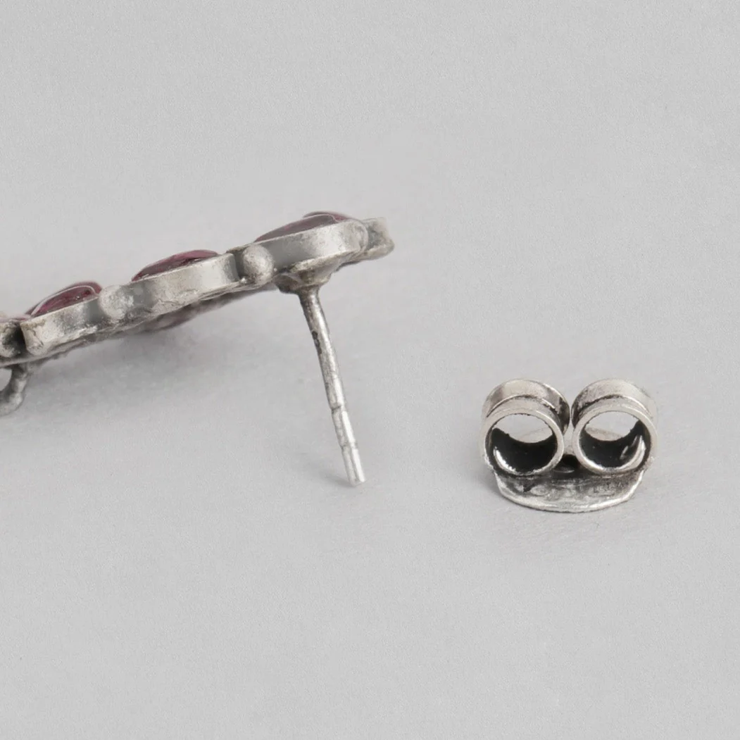 Flower Jhumka Oxidised 925 Sterling Silver Earrings - Image 5