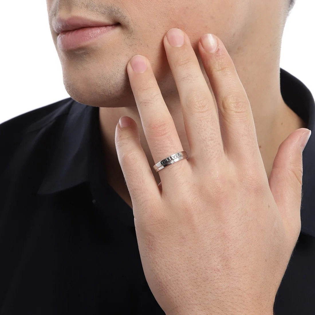 Forever Together 925 Sterling Silver Couple Ring Band (Adjustable) - Image 2
