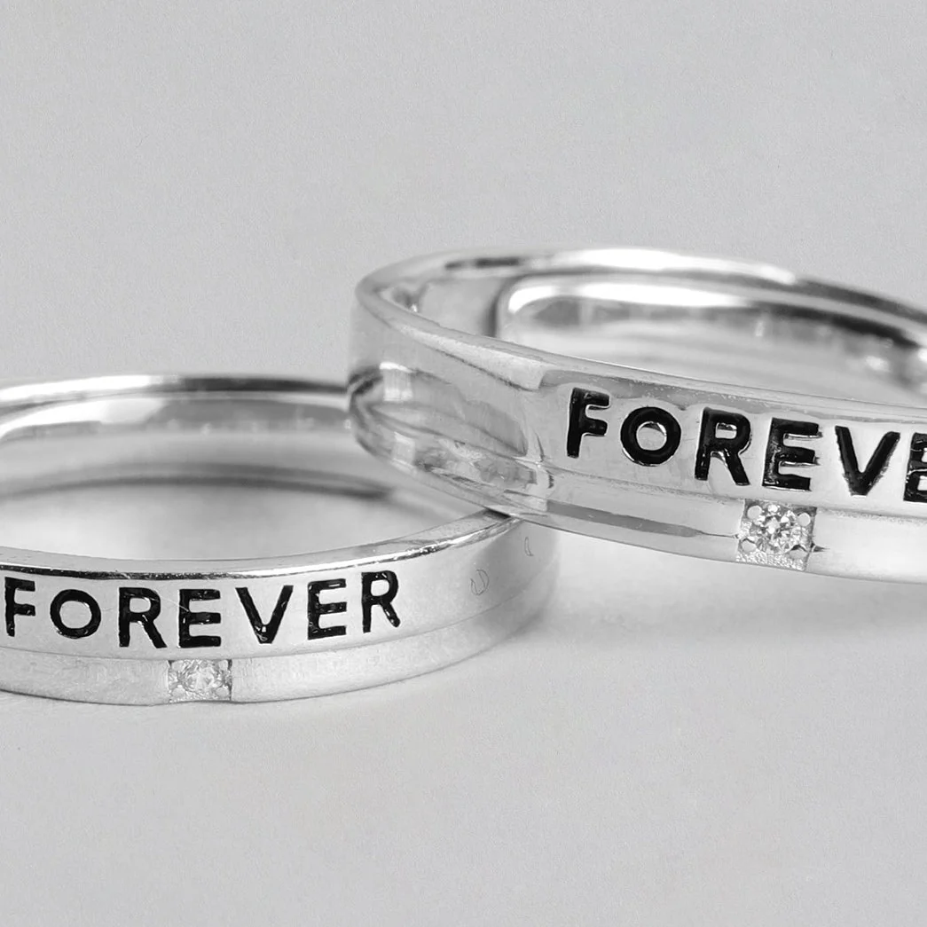 Forever Together 925 Sterling Silver Couple Ring Band (Adjustable) - Image 6