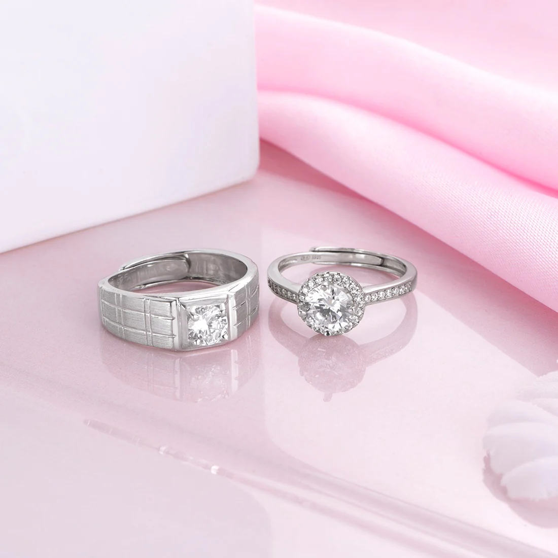 Forever Yours Rhodium-Plated 925 Sterling Silver Couple Ring (Adjustable)