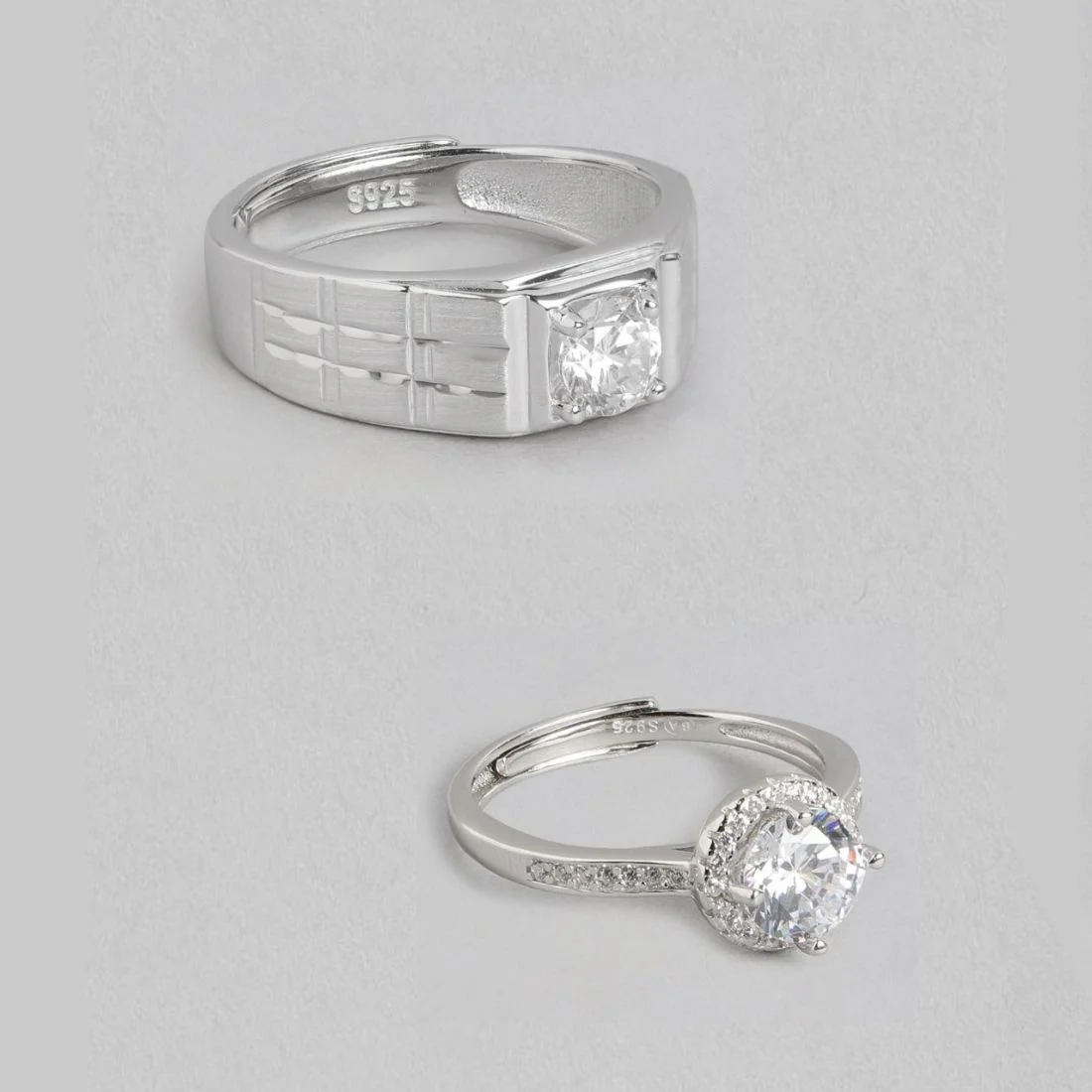 Forever Yours Rhodium-Plated 925 Sterling Silver Couple Ring (Adjustable) - Image 7
