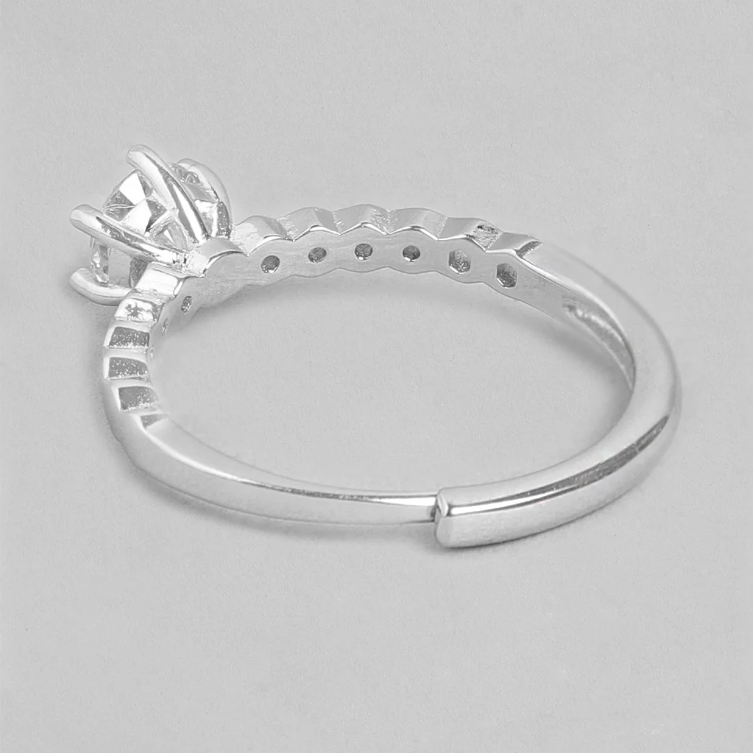 Forever Yours Rhodium-Plated 925 Sterling Silver Solitaire Couple Ring (Adjustable) - Image 10