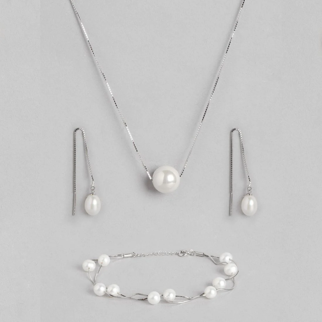 Freshwater Pearl Rhodium Plated 925 Sterling Silver Jewelery set - Image 5