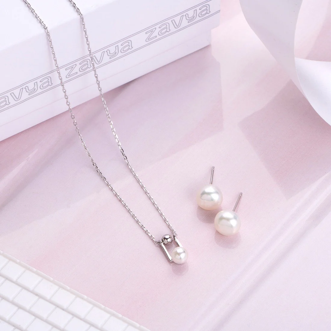 Freshwater Pearl Rhodium Plated 925 Sterling Silver Jewellery Set