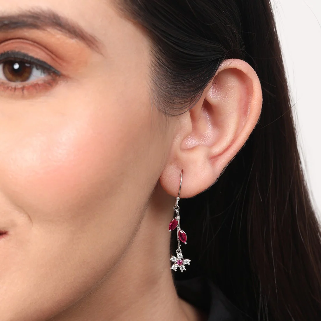 Frosty Blooms Rhodium-Plated Cubic Zirconia Floral Earrings - Image 7
