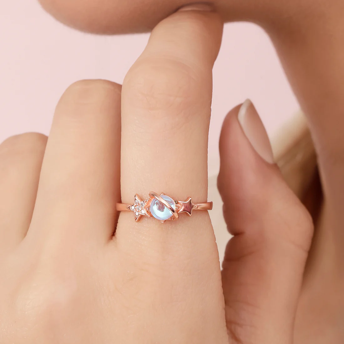Galaxy Orb Rose Gold Plated 925 Sterling Silver Ring - Image 2